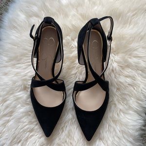 Black high-heeled shoes